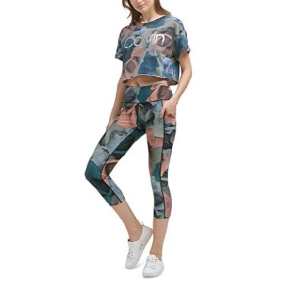 Calvin Klein Performance Women's Printed Cropped Leggings (Teal Dusk, X-Small - Picture 1 of 1